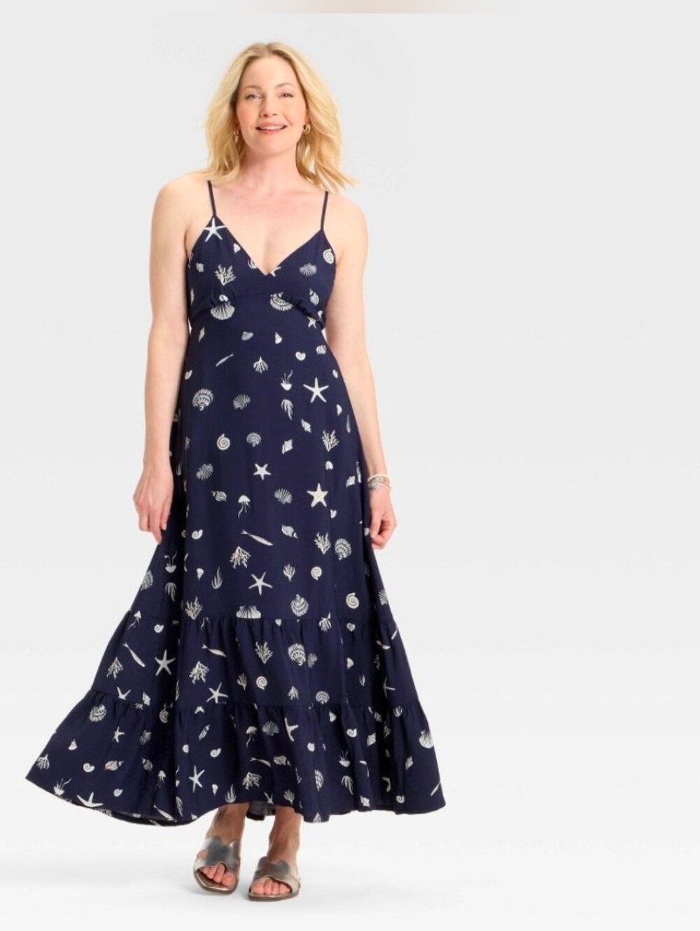 Navy Shell-Print Maxi Dress with Cutout Back & All Over Pint Seashells Navy XXL